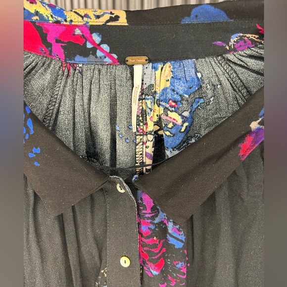 Women’s Free People Black Blue Button Down Long Sleeve Floral Mini Dress Small - Picture 3 of 4